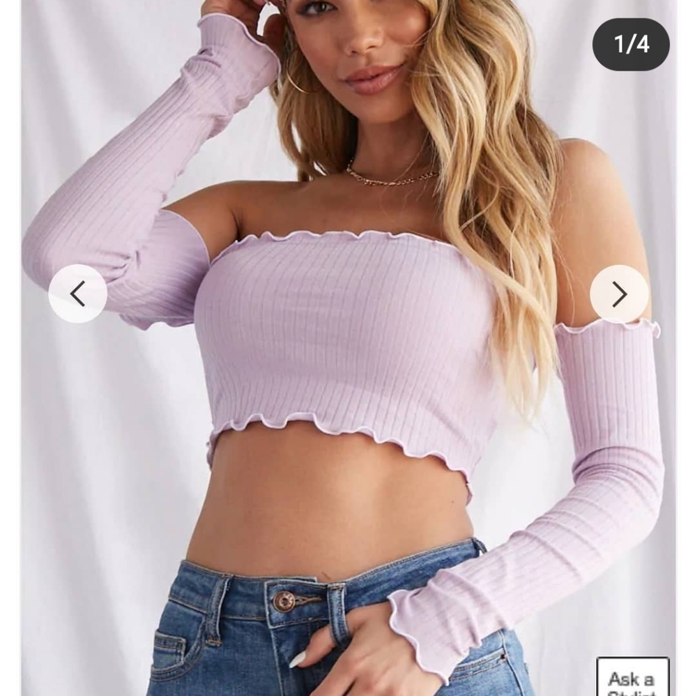 Lavender Lettuce Edge Long Sleeve Crop Top